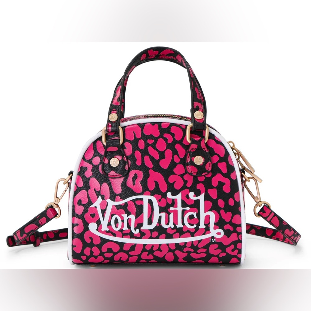 VON DUTCH HOT‑PINK CHEETAH BOWLING BAG NWT - Picture 1 of 7